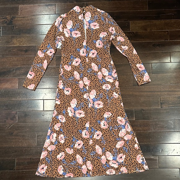Free People Floral Long Sleeve Dress - Pink and Blue on Brown - Picture 3 of 3
